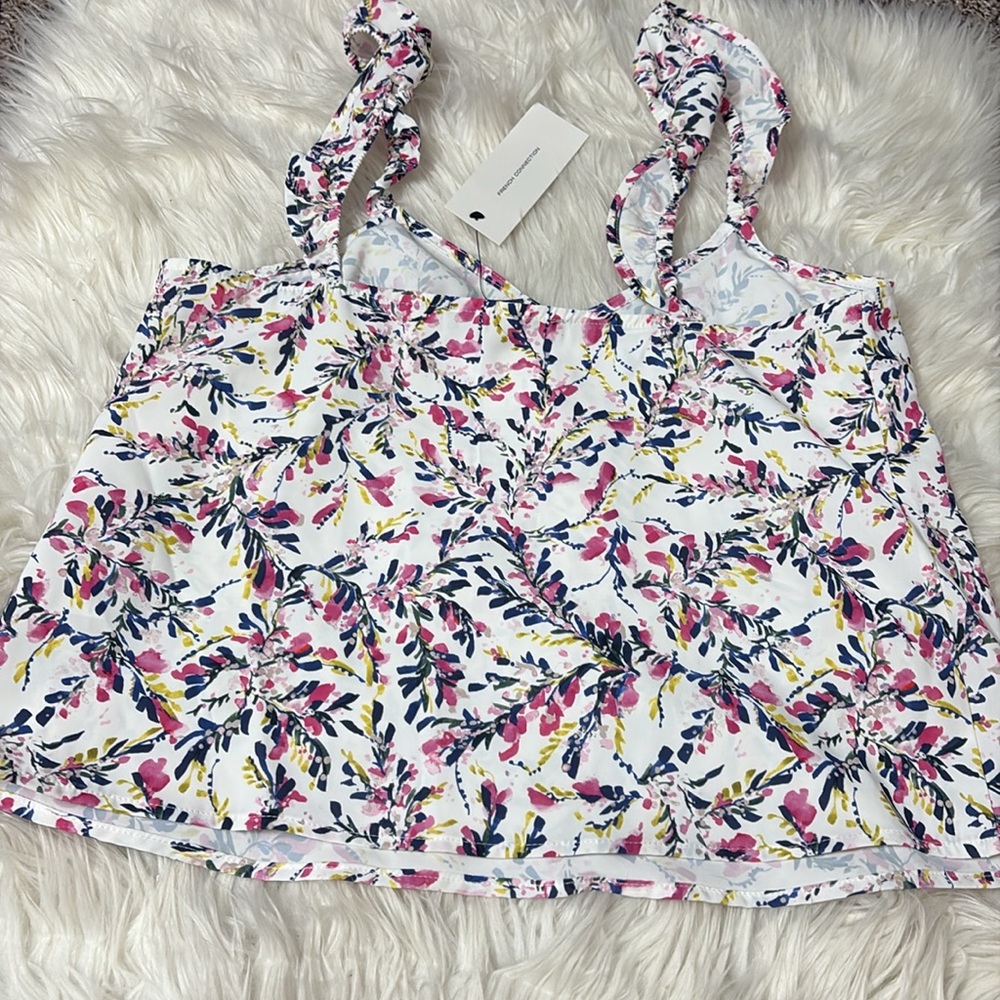 NWT French Connection Ruffle Shoulder White Floral Blouse Tank Size S - Picture 6 of 8